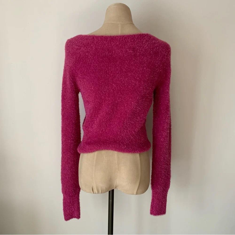 Happily Grey Hot Pink Shimmer Fuzzy Sweater - Picture 4 of 6